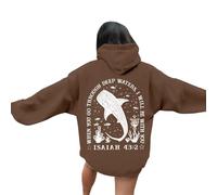 Sudadera con capucha para mujer con texto en inglés "When You Go Through Deep Waters", café, XXL