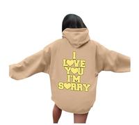 Sudadera con capucha para mujer con texto "I You I'm Sorry" - Sudadera informal con bolsillo canguro, forro polar suave, corte extragrande, ideal para invierno, fácil de limpiar, caqui, L