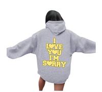 Sudadera con capucha para mujer con texto "I You I'm Sorry" - Sudadera informal con bolsillo canguro, forro polar suave, corte extragrande, ideal para invierno, fácil de limpiar, Gris claro., S