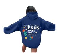Sudadera con capucha para mujer con texto "Jesus Loves You", sudadera para mujer, oversized vintage, sudadera holgada, sudadera de manga larga, para otoño e invierno, sudadera de gran tamaño para