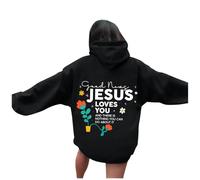 Sudadera con capucha para mujer con texto "Jesus Loves You", sudadera para mujer, oversized vintage, sudadera holgada, sudadera de manga larga, para otoño e invierno, sudadera de gran tamaño para
