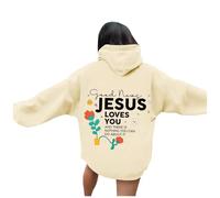 Sudadera con capucha para mujer con texto "Jesus Loves You", sudadera para mujer, oversized vintage, sudadera holgada, sudadera de manga larga, para otoño e invierno, sudadera de gran tamaño para
