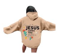 Sudadera con capucha para mujer con texto "Jesus Loves You", sudadera para mujer, oversized vintage, sudadera holgada, sudadera de manga larga, para otoño e invierno, sudadera de gran tamaño para