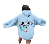 Sudadera con capucha para mujer con texto "Jesus Loves You", sudadera para mujer, oversized vintage, sudadera holgada, sudadera de manga larga, para otoño e invierno, sudadera de gran tamaño para