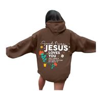 Sudadera con capucha para mujer con texto "Jesus Loves You", sudadera para mujer, oversized vintage, sudadera holgada, sudadera de manga larga, para otoño e invierno, sudadera de gran tamaño para