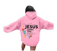 Sudadera con capucha para mujer con texto "Jesus Loves You", sudadera para mujer, oversized vintage, sudadera holgada, sudadera de manga larga, para otoño e invierno, sudadera de gran tamaño para