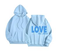 Sudadera con capucha para mujer, cuello redondo, estilo cristiano, estilo religioso, ajuste holgado, manga larga con capucha, casual, con gráfico y texto en inglés «Jesus Love Like Jesus», suave, azul