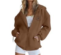 Sudadera con capucha para mujer, de gran tamaño, de manga larga, de color liso, Y2k, Streetwear, ropa otoñal, elegante modelo ligero de forro polar para primavera y otoño, Café-5, XXL