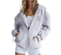 Sudadera con capucha para mujer, de gran tamaño, de manga larga, de color liso, Y2k, Streetwear, ropa otoñal, elegante modelo ligero de forro polar para primavera y otoño, Light Ashy-5, XXL