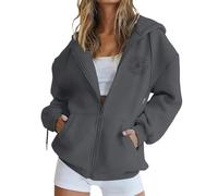 Sudadera con capucha para mujer, de gran tamaño, de manga larga, de color liso, Y2k, Streetwear, ropa otoñal, elegante modelo ligero de forro polar para primavera y otoño, Gris oscuro-5, S