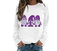 Sudadera con capucha para mujer, de manga larga, informal, con cuello redondo y estampado de dibujos animados navideños, color azul, Blanco, S