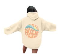 Sudadera con Capucha para Mujer, de Playa, Moda Palabras en la Espalda, Positiva, Cuello Redondo, Forro Polar/g