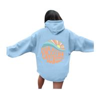 Sudadera con Capucha para Mujer, de Playa, Moda Palabras en la Espalda, Positiva, Cuello Redondo, Forro Polar/g