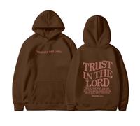 Sudadera con capucha para mujer, diseño de anime cristiano con capucha y texto en inglés "Jesus Trust In The Lord", para adolescentes, con forro polar, de manga larga, para mujer, café, L