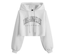 Sudadera con capucha para mujer, diseño de anime de Los Ángeles, California, vintage, sin botones, para otoño, recortada, con cordón, color liso, holgada, casual, suave, con capucha, para la