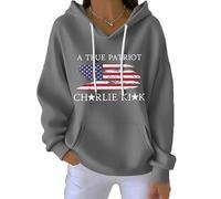 Sudadera con capucha para mujer, diseño de bandera de Estados Unidos con texto "A True Patriot", gris, XXL