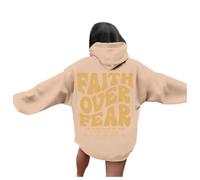 Sudadera con capucha para mujer, diseño de Christian Faith Over Fear Y2K, de manga larga, estilo religioso, fresco, holgado, gráfico, casual, vintage, Dios Jesús salva, caqui, S