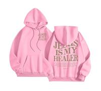 Sudadera con capucha para mujer, diseño de Christian Jesus Is My Healer, ropa religiosa de verano 2025, ropa de playa con capucha, trajes casuales con capucha Preppy Faith Pray The Lord Y2K, rosa, S