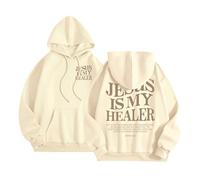 Sudadera con capucha para mujer, diseño de Christian Jesus Is My Healer, ropa religiosa de verano 2025, ropa de playa con capucha, trajes casuales con capucha Preppy Faith Pray The Lord Y2K, beige, M