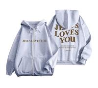 Sudadera con capucha para mujer, diseño de Christian Jesus Loves You, con cremallera, forro polar, a la moda, personalizada, con capucha, para adolescentes, con cordón gráfico, sudadera de campo God