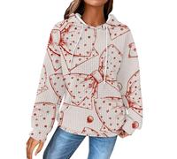 Sudadera con capucha para mujer, diseño de corazón de San Valentín, con textura de gofre, talla grande, elegante sudadera casual de manga larga con bolsillo, rosso, S