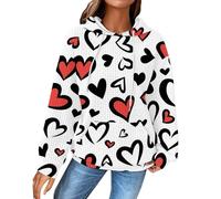Sudadera con capucha para mujer, diseño de corazones y gofre para el día de San Valentín, talla grande, con bolsillo, informal, a la moda, de manga larga, blanco, S