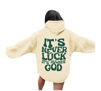 Sudadera con capucha para mujer, diseño de Jesús con texto en inglés "It's Never Luck It's Always God", a la moda, cristiana, personalizada, religiosa, 2025, cuello redondo, manga larga, deportivas