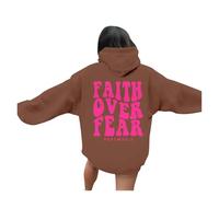 Sudadera con capucha para mujer, diseño de Jesús con texto en inglés "Trust In The Lord", de manga larga, informal, religiosa, café, S