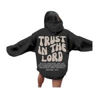 Sudadera con capucha para mujer, diseño de Jesús, con texto en inglés "Trust In The Lord", estética, cómoda, de manga larga, con diseño gráfico, a la moda, informal, ligera, de Dios, Negro, S