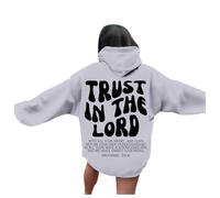 Sudadera con capucha para mujer, diseño de Jesús, con texto en inglés "Trust In The Lord", estética, cómoda, de manga larga, con diseño gráfico, a la moda, informal, ligera, de Dios, gris, S