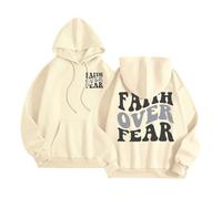 Sudadera con capucha para mujer, diseño de Jesús Faith Over Fear 2025, estilo cristiano, ligero, con capucha, con texto en inglés "Trust In The Lord Fall Beach", suéteres casuales, lindos y divertidos