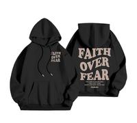 Sudadera con capucha para mujer, diseño de Jesús Faith Over Fear con diseño de texto en inglés «Pray The Lord God», Negro, S
