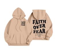 Sudadera con capucha para mujer, diseño de Jesús Faith Over Fear con diseño de texto en inglés «Pray The Lord God», caqui, S