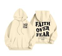 Sudadera con capucha para mujer, diseño de Jesús Faith Over Fear con diseño de texto en inglés «Pray The Lord God», beige, S