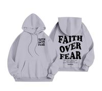 Sudadera con capucha para mujer, diseño de Jesús Faith Over Fear con diseño de texto en inglés «Pray The Lord God», gris, S