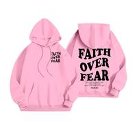 Sudadera con capucha para mujer, diseño de Jesús Faith Over Fear con diseño de texto en inglés «Pray The Lord God», rosa, S