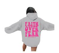 Sudadera con capucha para mujer, diseño de Jesús Faith Over Fear Y2K, casual, cristiana, lisa, con capucha, de manga larga, para otoño, vintage, Pray The Lord Trust In The Lord Gothic 2025, gris, S