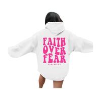 Sudadera con capucha para mujer, diseño de Jesús Faith Over Fear Y2K, casual, cristiana, lisa, con capucha, de manga larga, para otoño, vintage, Pray The Lord Trust In The Lord Gothic 2025, blanco, S
