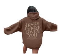 Sudadera con capucha para mujer, diseño de Jesus Jesus Christ Loves You, ajuste holgado, informal, con letras cristianas, con texto "I Love Jesus", Y2K, diseño de Religioso, marrón, XL