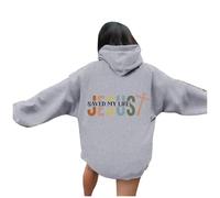 Sudadera con capucha para mujer, diseño de Jesus Jesus Saved My Life, estilo cristiano, ajuste holgado, con capucha, vintage, Y2K, con capucha, estilo gótico, I Love Jesus God, gris, S