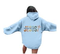 Sudadera con capucha para mujer, diseño de Jesus Jesus Saved My Life, estilo cristiano, ajuste holgado, con capucha, vintage, Y2K, con capucha, estilo gótico, I Love Jesus God, azul celeste, L