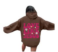 Sudadera con capucha para mujer, diseño de Jesús Love Like Jesus, Y2K, Christian College, Trust In The Lord Workou, suéteres casuales de gran tamaño, a la moda, ligeros, religiosos, lisos, café, L
