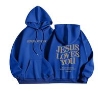 Sudadera con capucha para mujer, diseño de Jesus Love You, talla grande, con bolsillo, cordón, para otoño e invierno, a la moda, cómoda, casual, azul, 4XL