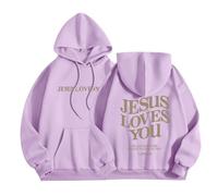 Sudadera con capucha para mujer, diseño de Jesus Love You, talla grande, con bolsillo, cordón, para otoño e invierno, a la moda, cómoda, casual, Morado (, M