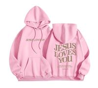 Sudadera con capucha para mujer, diseño de Jesus Love You, talla grande, con bolsillo, cordón, para otoño e invierno, a la moda, cómoda, casual, rosa, XXL