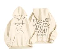 Sudadera con capucha para mujer, diseño de Jesus Loves You con bolsillo, con cordón, para otoño, a la moda, cómoda, informal, para invierno, beige, XXL