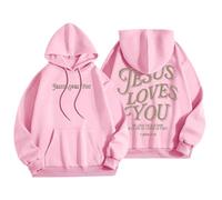 Sudadera con capucha para mujer, diseño de Jesus Loves You con bolsillo, con cordón, para otoño, a la moda, cómoda, informal, para invierno, rosa, S