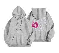 Sudadera con capucha para mujer, diseño de Jesus Loves You, con bolsillo, con cordón, para otoño, a la moda, para invierno, cómoda y casual, gris, S