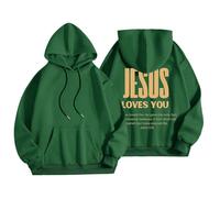 Sudadera con capucha para mujer, diseño de Jesus Loves You con bolsillo, con cordón, para otoño, a la moda, cómoda, informal, para invierno, verde, XXL