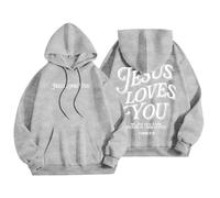 Sudadera con capucha para mujer, diseño de Jesus Loves You con bolsillo, con cordón, para otoño, a la moda, cómoda, informal, para invierno, gris, M